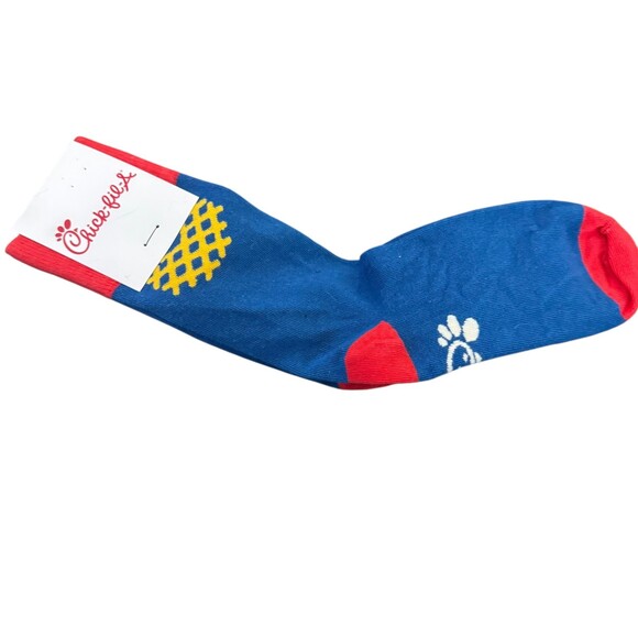 Chick-fil-A Originals Waffle Potato Fries Crew Socks Blue NWT Rare - Picture 3 of 5